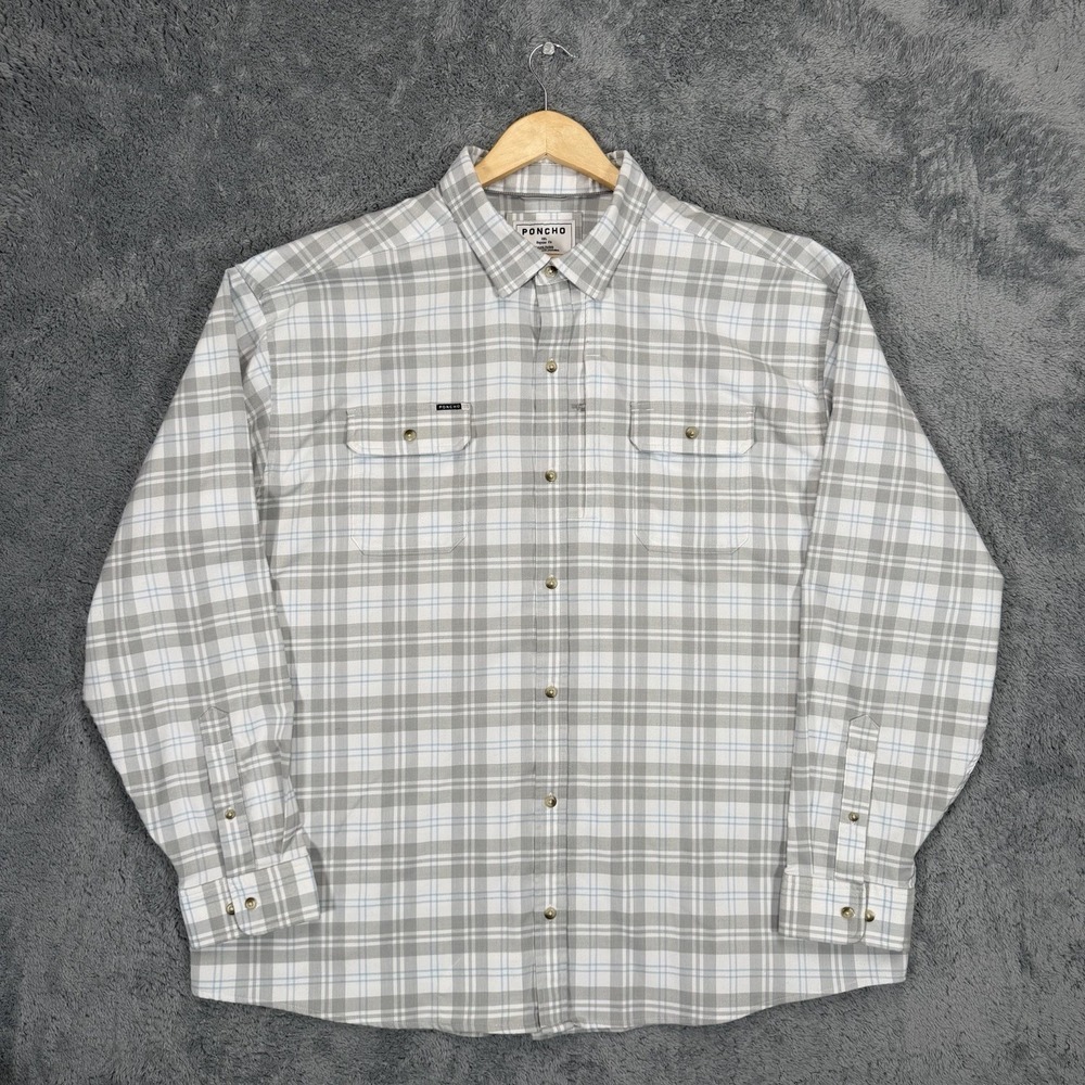 Poncho Snowcat Performance Flannel Shirt Mens 3XL Plaid Magnetic Pockets Stretch